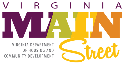 purple, green and yellow text reads: "Virginia Main Street - Virginia Dept. of Housing and Community Development